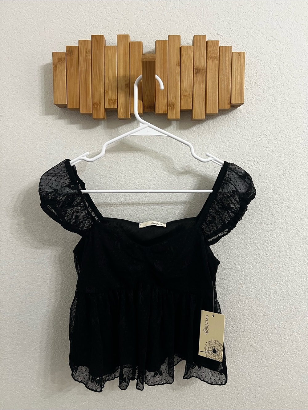 everleigh Black Lace Puff Sleeve Peplum Top